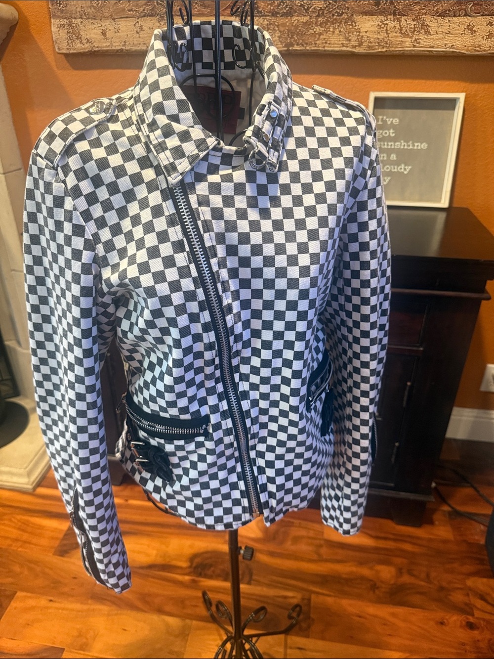 Rare Large Tripp NYC Vintage Daang Goodman Women’s Black White Check Moto Jacket